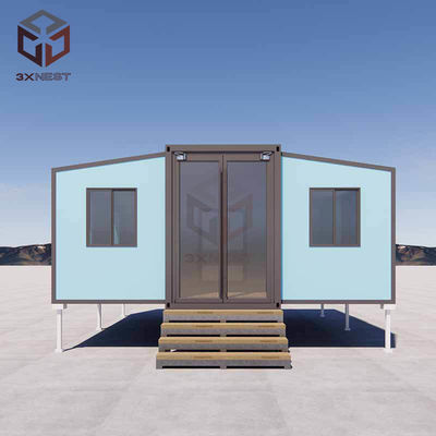 Casa de contêineres de asa dupla com varanda Plywood Flooring Rock Wool Sandwich Panel
