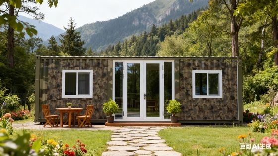 Área de piso de 37 metros quadrados e em Casa Contêiner de Asa Dupla Expansível com Banheiro com Separação Seco-Molhado