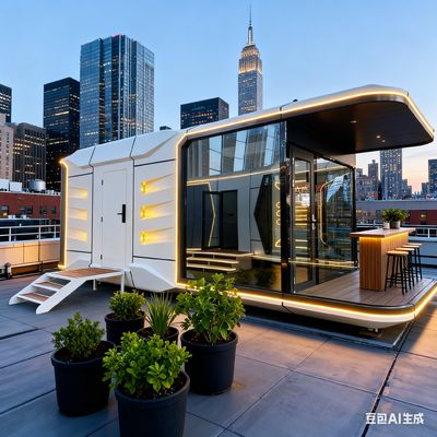 Casa Capsula Espacial Modelo Space-29 com L8560 * W3460 * H3400 Dimensões e Um Quarto Um Banheiro Um Balcão