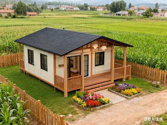 Casa de contêineres expansível com 18 mm de espessura de madeira contraplacada de bambu 100 mm de espessura total e sistema de encanamento pré-instalado