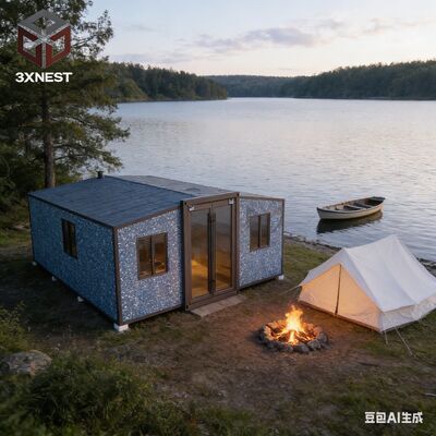 Um Hall 40ft Container expansível Casa Dimensão expandida L11800 W6220 H2480mm Quantidade de carregamento 1 40HQ Container de transporte pode conter 1 conjunto de espaço Casa modular